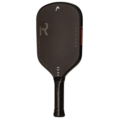 The HEAD Radical Nite Pickleball Paddle - Black features SpinFusion technology, a textured surface, rounded edges, and a comfortable black grip handle.