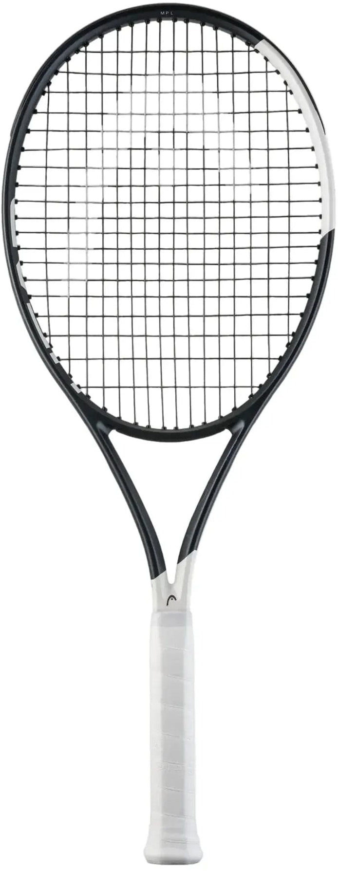 The HEAD Speed MP L 2026 Tennis Racket by HEAD features a black and white design, a white grip, and advanced Auxetic 2.0 technology, shown on a plain white background.