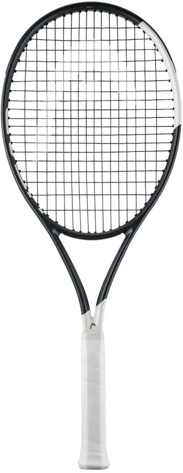 The HEAD Speed MP L 2026 Tennis Racket by HEAD features a black and white design, a white grip, and advanced Auxetic 2.0 technology, shown on a plain white background.