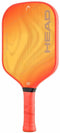 The HEAD Radical XCEED 2026 Pickleball Paddle is bright orange with a red handle, "HEAD" in large gray letters on the right edge, and features a 13mm thin fibreglass composite core for durability.