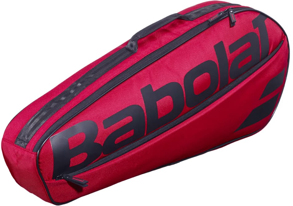 The Babolat Court XS 3 Racket Tennis Bag in Burgundy and Black combines style and functionality, featuring a zippered top compartment and a sleek, elongated design that’s ideal for carrying your tennis racquets.
