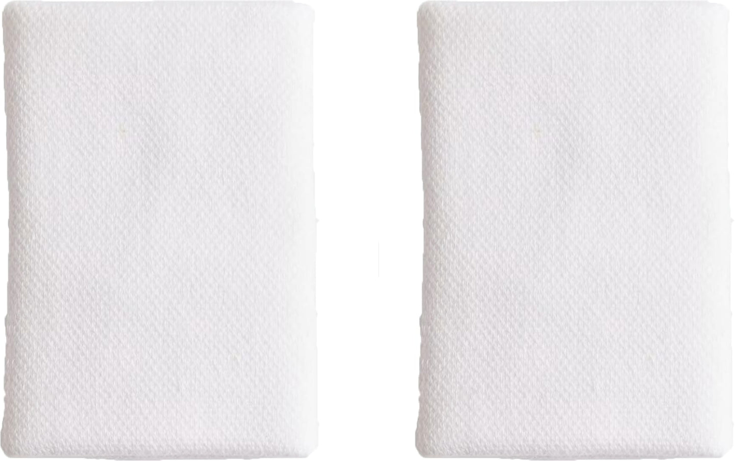 Two white adidas Large Tennis Wristbands, placed side by side on a plain white background—crafted with recycled content for added sustainability.