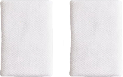 Two white adidas Large Tennis Wristbands, placed side by side on a plain white background—crafted with recycled content for added sustainability.