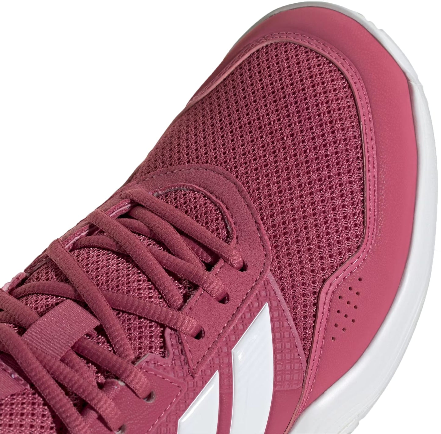 Close-up of adidas GameCourt 3 Women's Tennis Shoes in Dual Magenta/Cloud White with mesh fabric, white accents, and matching pink laces. The lightweight design is visible against a white background.