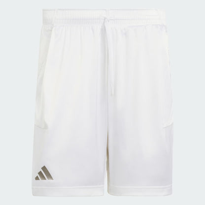 Introducing the adidas Climacool Ergo Pro Mens Tennis Shorts in White by adidas. These athletic shorts feature an elastic waistband with a drawstring, convenient side pockets, and a subtle adidas logo near the left hem. Crafted from stretch woven fabric for superior comfort and mobility, these tennis shorts boast a clean, ergonomic design—making them perfect for sports or casual wear.