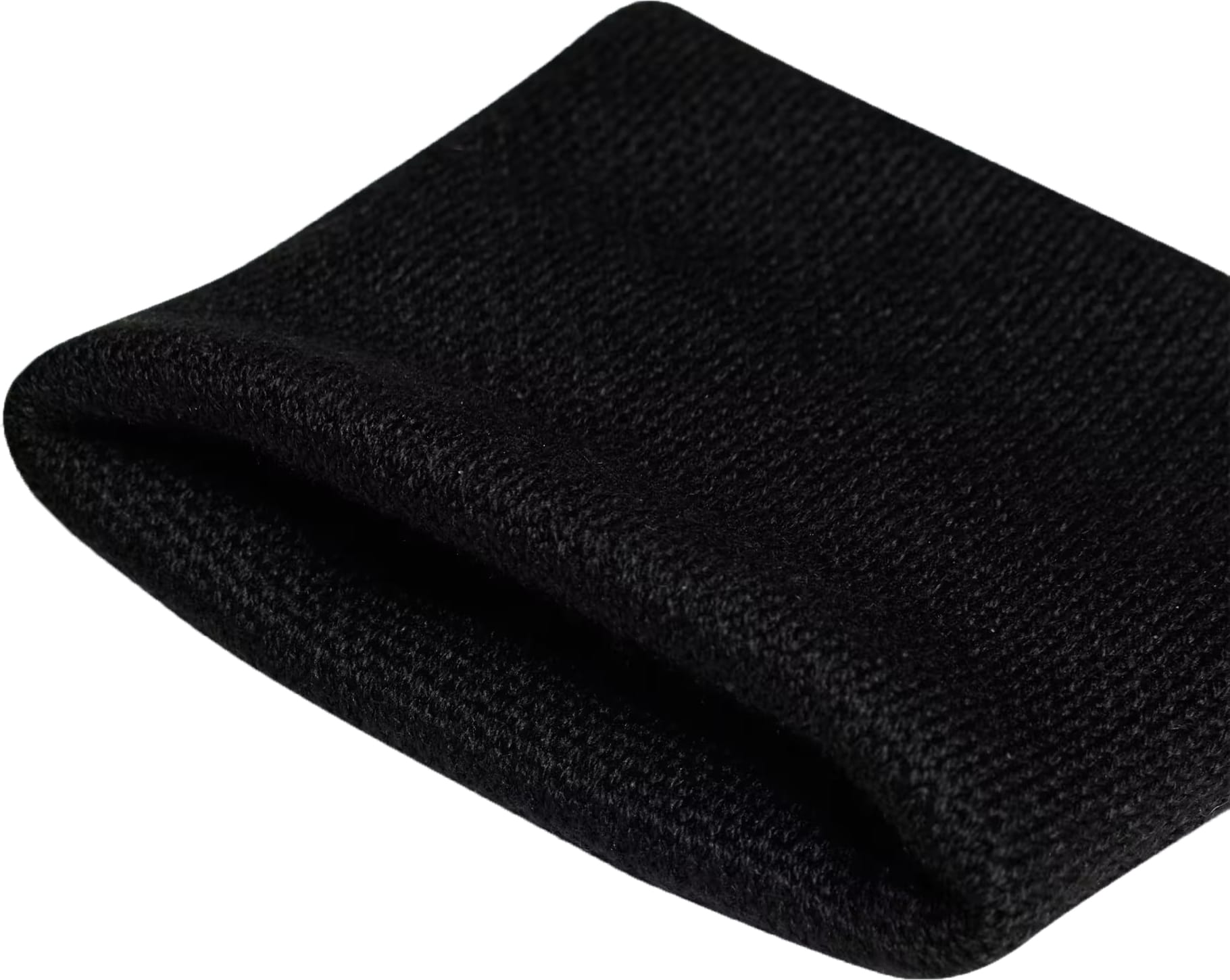 A close-up of the adidas Small Tennis Wristband - Black, featuring its textured sweat-absorbent knit and open end, isolated on a white background.