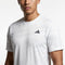 Adidas Mens Club Graphic Tennis T-Shirt in white with a subtle grey wavy pattern and a black logo on the chest, crafted from moisture-wicking recycled materials.