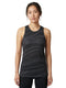 A woman is wearing the adidas ADIDAS Womens Club Graphic Tennis Tank Top in black, styled with black leggings and standing against a plain white background.
