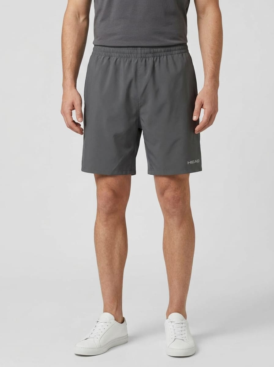 Anthracite grey HEAD Club Mens Tennis Shorts with an elastic waistband and a small logo on the left leg.