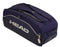 The HEAD Pro X Zverev LTD Tennis Duffle Bag L - Navy by HEAD is a spacious navy tennis bag inspired by Alexander Zverev. Featuring cream trim, white HEAD logo, zippered compartments, adjustable straps, and a keychain detail on the zipper, this stylish duffle is designed for both functionality and flair.