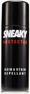 The Sneaky Spray Shoe Protection (200ml) by Sneaky comes in a sleek black can featuring bold white and red text on the front. This powerful water repellent spray delivers superior protection for your shoes, making it an essential sneaker protector to keep your footwear safe from rain and stains.