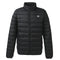 The FZ Forza Sinos Pro-Lite Jacket in black is a puffer that features down padding, complete with a front zipper and two side pockets. This lightweight garment showcases a discreet white "FZ" logo on the left chest, delivering both style and warmth.