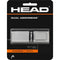 The packaging of the HEAD Dual Absorbing Replacement Tennis Grip - Grey features a modern black and white design that highlights its tacky texture and superior absorption. It is precisely detailed with specifications including a 1.75 mm thickness and a weight of 17 g, catering to players seeking exact measurements in millimeters and ounces.
