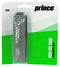 The Prince ResiTex Tour Replacement Tennis Grip in grey, known for its firm feel, effectively absorbs moisture. The packaging is white and green and displays the Prince logo in the top right corner, with the tennis grip visible through transparent plastic.