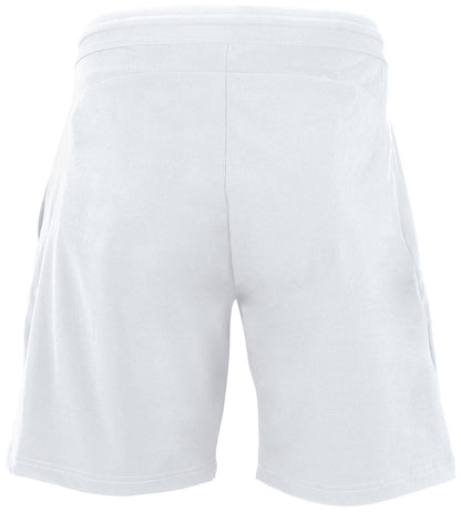 The Tecnifibre Men's Stretch Tennis Shorts in white feature a back view showcasing their elastic waistband. The fabric looks soft and comfortable, perfect for casual wear or sports activities, making them an ideal choice for your next tennis game.