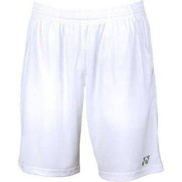 The Yonex YS2000EX White Men's Shorts are made from sweat-wicking polyester and feature an elastic waistband along with a subtle logo on the lower left side.