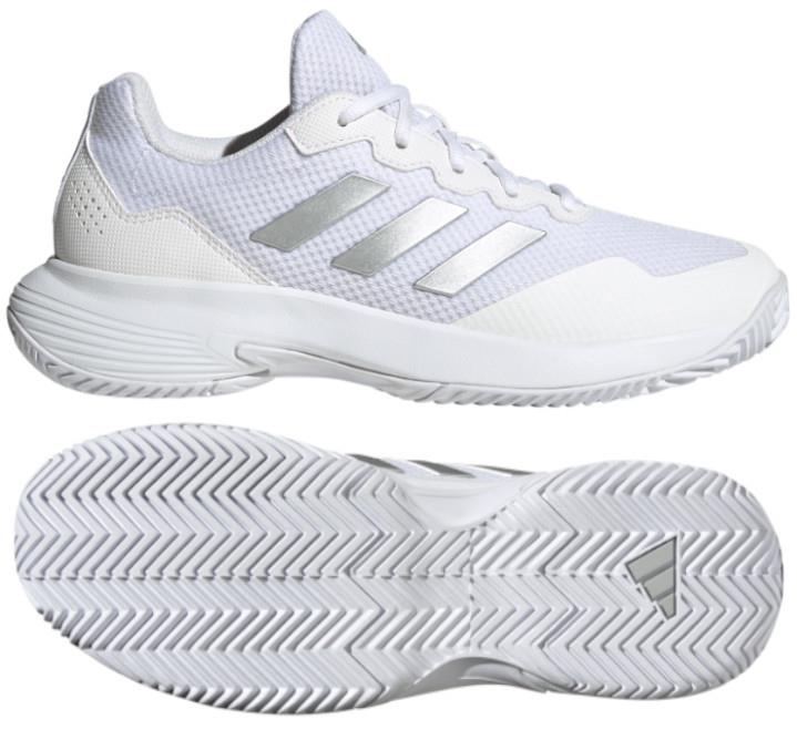 adidas GameCourt 2.0 Womens Tennis Shoes - Cloud White / Silver Metallic