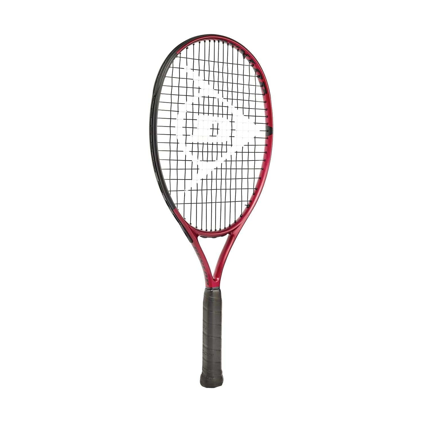 Introducing the Dunlop CX Junior 23 Tennis Racket, featuring a sleek red design with black strings and grip handle. Crafted from lightweight aluminium, this racket enhances power and spin for young players with its simple, modern aesthetic.