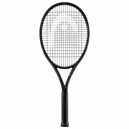 The HEAD IG Challenge Lite Tennis Racket in copper, crafted with graphite construction, showcases a crisscross string pattern and a textured grip handle, making it ideal for beginner players. It is presented elegantly against a plain white background.