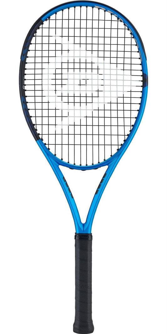 The Dunlop FX 500 LS 2023 Tennis Racket in blue and black is a stylish masterpiece, featuring a modern frame specifically crafted for advanced players. With its sleek design and recognizable brand logo, it stands out as the perfect choice for dedicated tennis enthusiasts.