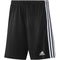 The Adidas Squadra 21 Men's Shorts in black showcase three signature white stripes along each side. Crafted with Aeroready Technology, these shorts are designed to keep you cool and comfortable. The adidas logo is prominently featured on the lower left leg.