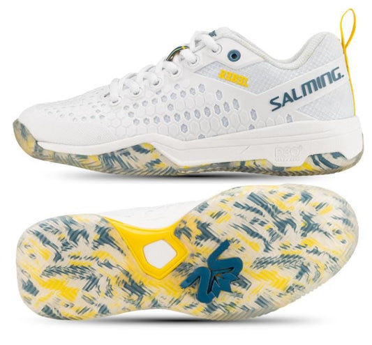 Salming Rebel Mens Indoor Court Shoe - White / Blue / Yellow