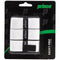 The Prince Tacky Pro Tennis Overgrip - White (3 Pack) from Prince is elegantly presented in a sleek black and green package, featuring three white overgrip tapes designed for sports equipment to ensure a comfortable grip.