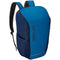 The Yonex 42312SEX Team Backpack in sky blue offers a sleek design complete with adjustable shoulder straps and convenient side pockets. Ideal for racket sports enthusiasts, this backpack prominently displays the Yonex logo printed vertically on the front.
