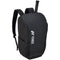 The Yonex 42312SEX Team Backpack - Black, ideal for racket sports enthusiasts, boasts a sleek black design with the Yonex logo prominently displayed on the front. It includes two adjustable shoulder straps and a distinctive tennis racket handle elegantly protruding from the top.