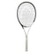The HEAD Speed MP 2022 Tennis Racket by HEAD displays a sophisticated white and black design with a refined handle, incorporating Graphene Inside technology. It boasts an oval-shaped head with a string grid enhanced by Auxetic construction and is positioned upright against a simple white background.