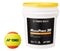 A Yonex bucket labeled "TB-TMP30" contains 60 Stage 2 Training Tennis Balls, ideal for skill development due to their slower pace. Nearby is a yellow and orange tennis ball from the same Yonex TB-TMP30 brand, adding a vibrant touch.
