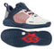 Explore the K-Swiss Ultrashot Team Men's Tennis Shoes, featuring a stylish white, blue opal, and lollipop color scheme. Designed for superior grip with its patterned sole, these shoes offer breathable mesh details and proudly display the iconic K-Swiss logo on the side.