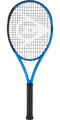 Introducing the Dunlop FX 500 Tour 2023 Tennis Racket in blue and black, featuring a stylish design and advanced Sonic Core technology that enhances power. Its oval frame showcases a mesh string pattern with a distinctive white logo, making it an ideal choice for contemporary players looking to elevate their performance on the court.