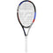 The Tecnifibre TFit 280 Power 2021 Tennis Racket, perfect for intermediate players, features a white grip and strings complemented by a black frame with red and blue accents. This racket delivers an affordable mix of power and control, ideal for improving your game.